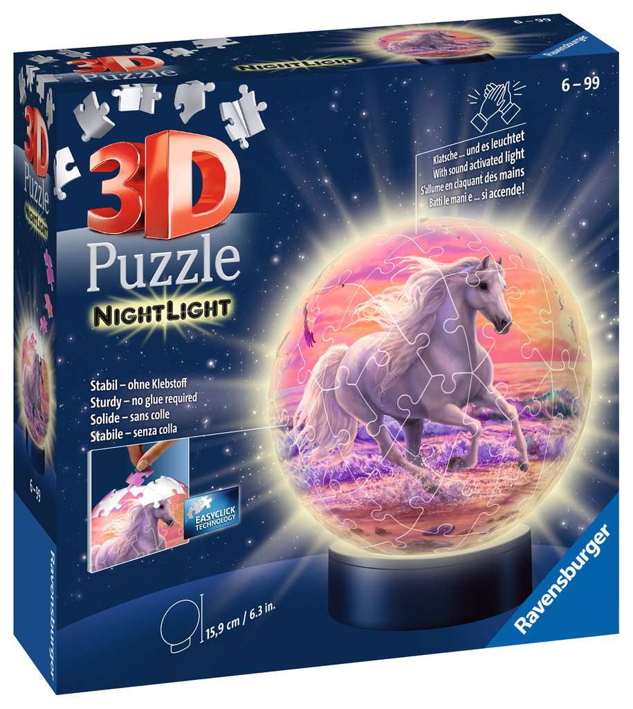 3D Puzzle-Ball - Nachtlicht - Pferde am Strand