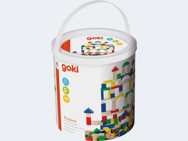 goki 100 Bausteine Holz bunt in Trommel