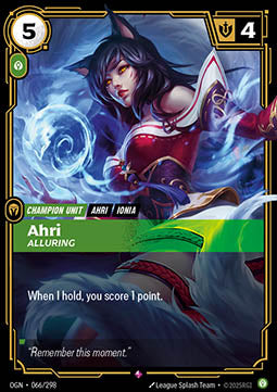 Ahri, Alluring (V.1) OGN-066 Rare Light Played Englisch Foil
