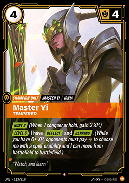 Master Yi, Tempered (V.1) UNL-113 Rare NM Englisch Foil