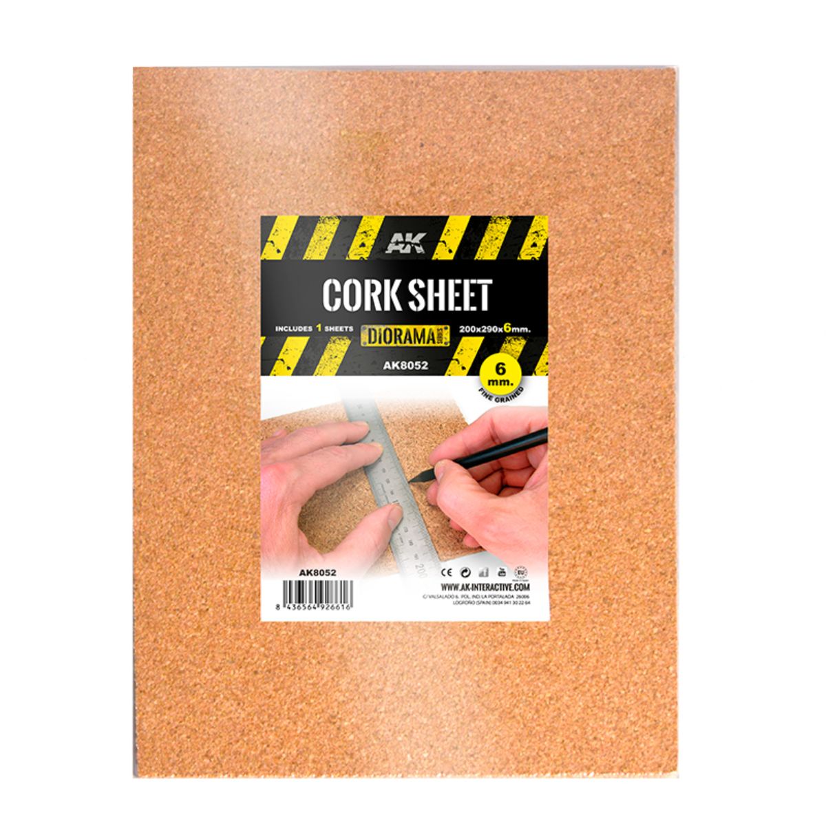 AK Interactive Dioramas CORK SHEETS - FINE GRAINED / LAMINAS CORCHO - GRANO FINO - 200 x 290 x 6mm (1 SHEETS/LAMINAS)
