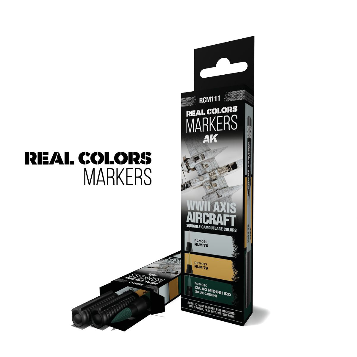 AK Interactive REAL COLORS MARKERS Set Wwii Axis Aircraft Squiggle Camouflage Colors - Set 3 Real Colors Markers