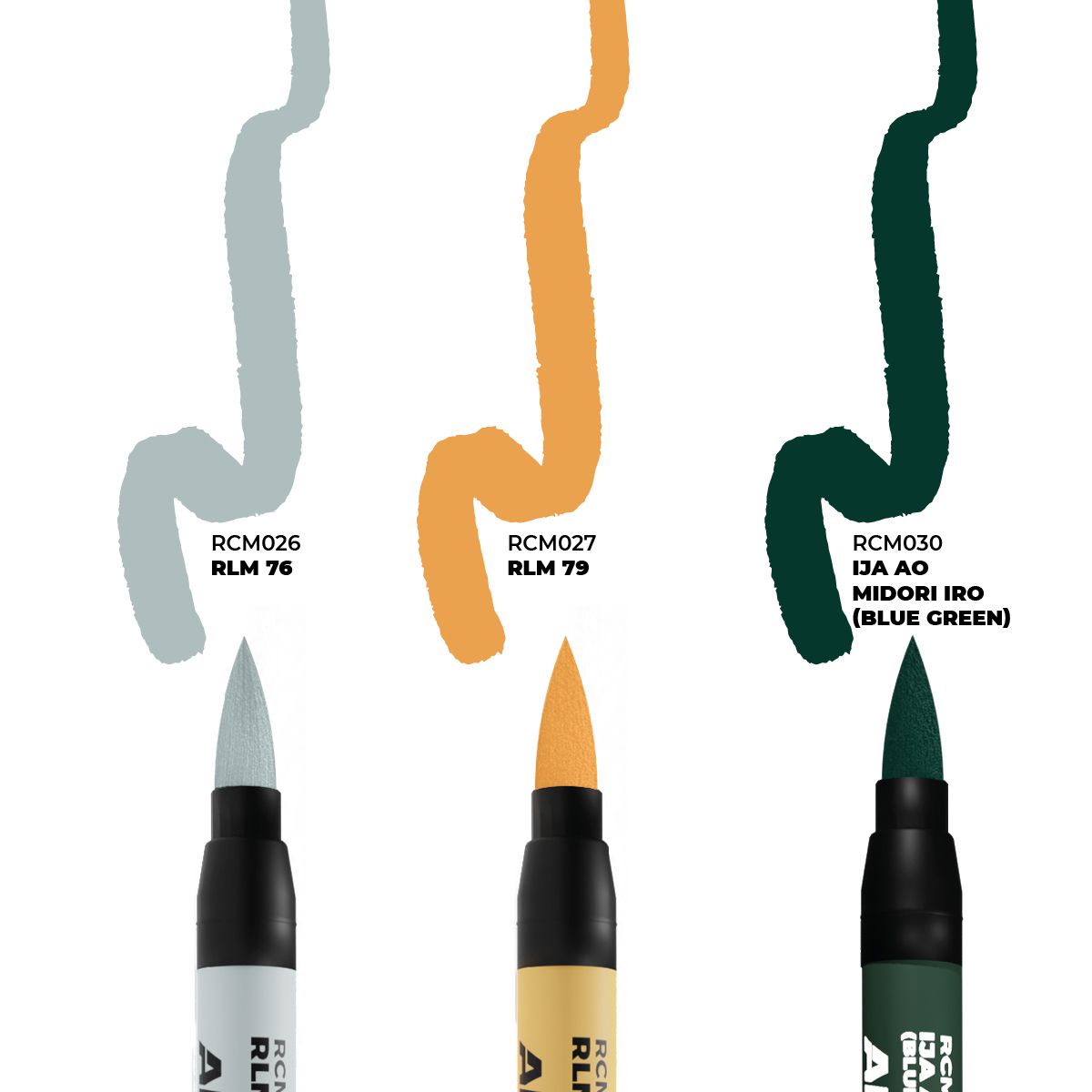 AK Interactive REAL COLORS MARKERS Set Wwii Axis Aircraft Squiggle Camouflage Colors - Set 3 Real Colors Markers