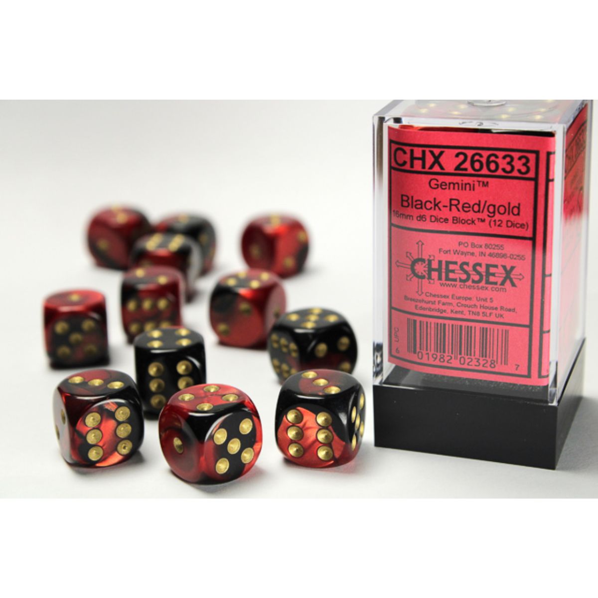 Chessex 16mm D6-Würfel-Set (12) Velvet / Schwarz/Rot