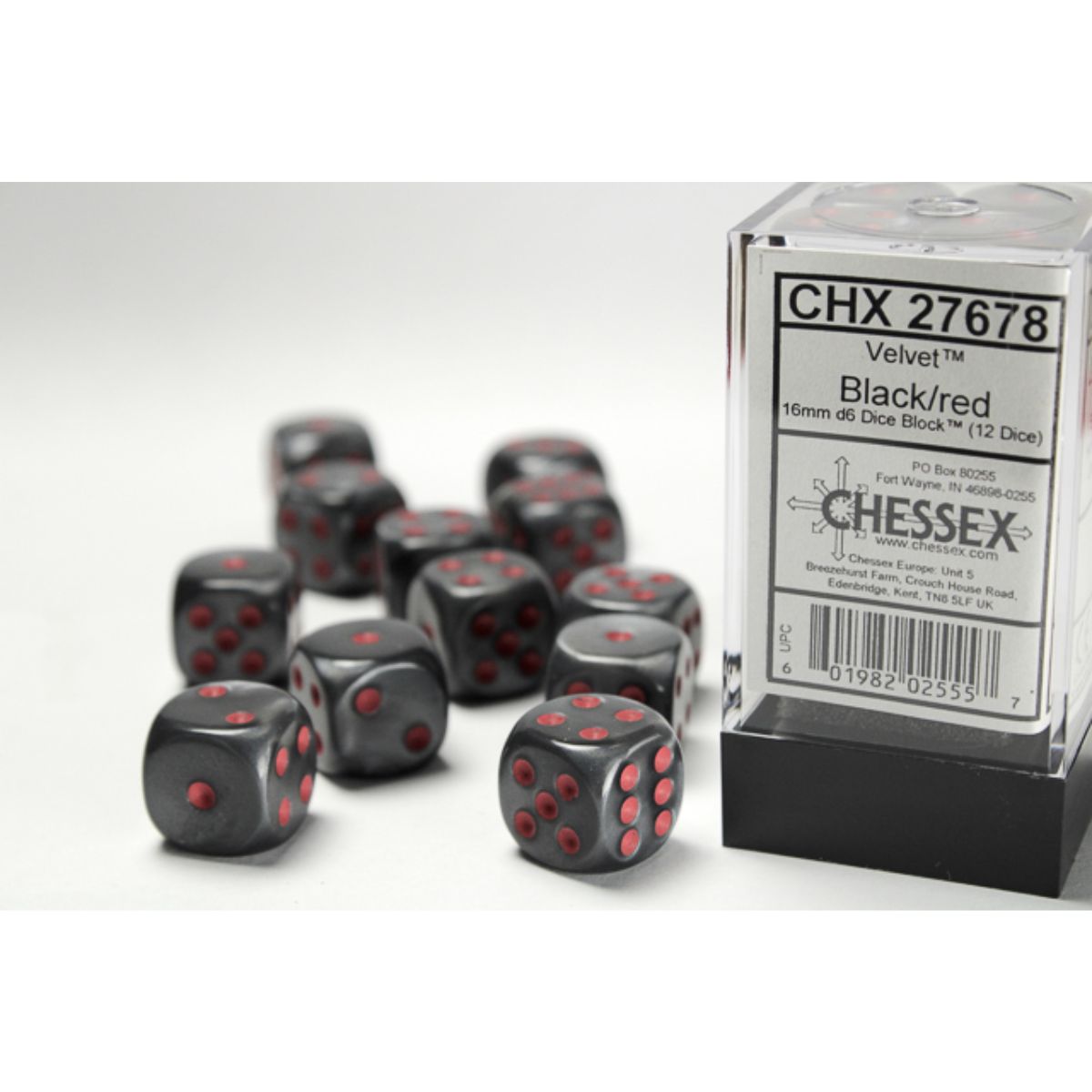 Chessex 16mm D6-Würfel-Set (12) Velvet / Schwarz/Rot