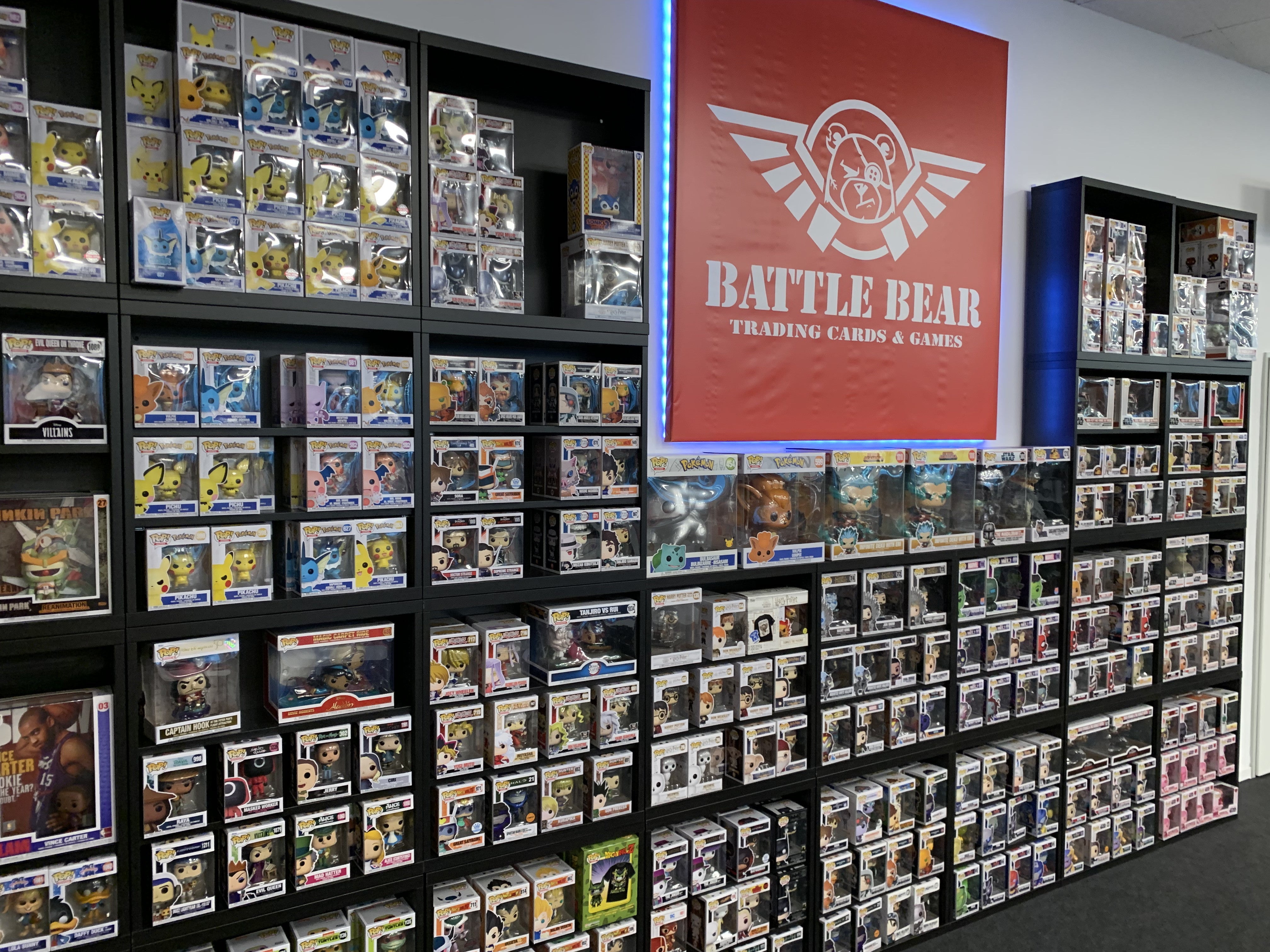 Bilder der funko-Wand im Battle Bear in Kaiserslautern