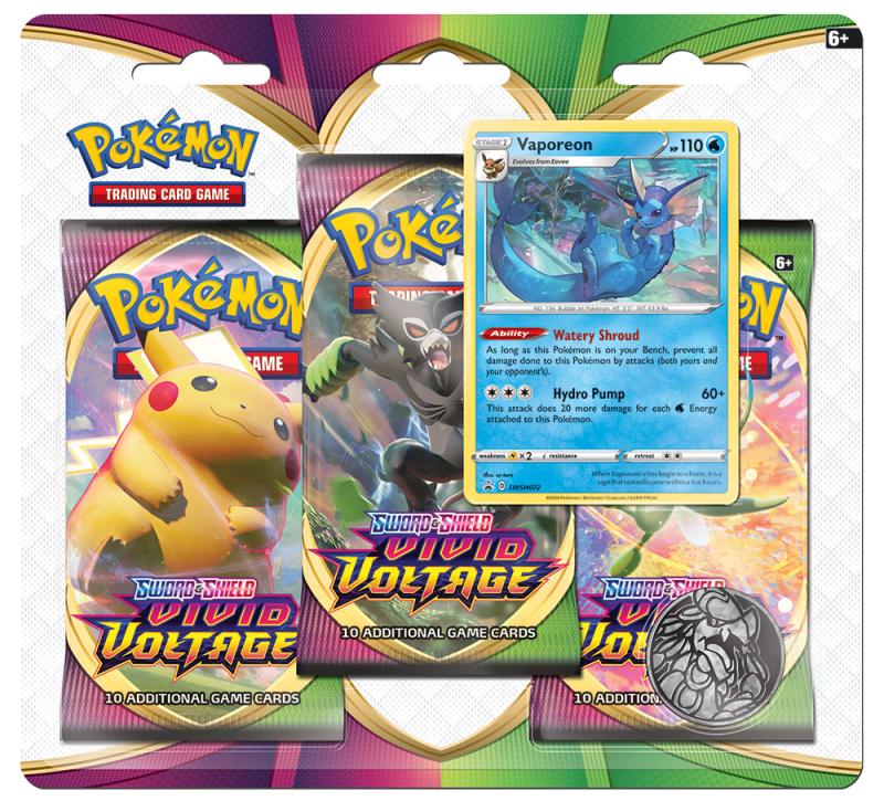 Pokémon SWSH04 Vivid Voltage (Farbenschock) - 3-Booster Blister Vaporeon - englisch
