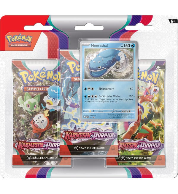 Pokémon Karmesin & Purpur - 3-Pack Blister Heerashai - deutsch