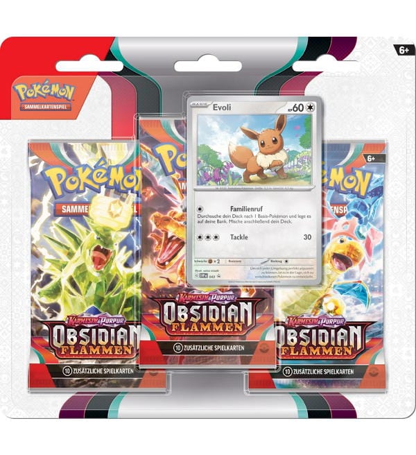 Pokémon Karmesin & Purpur Obsidian Flammen - 3-Pack Blister Evoli - DE