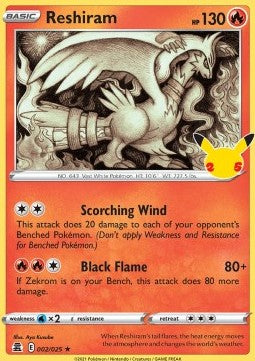 Reshiram CEL-002 Holo Rare Excellent Englisch