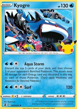 Kyogre CEL-003 Holo Rare Excellent Deutsch