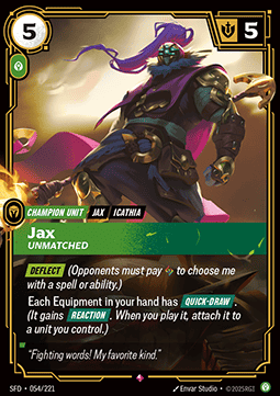 Jax, Unmatched (V.1) SFD-054 Rare Near Mint Englisch Foil