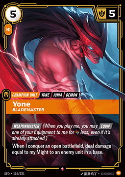 Yone, Blademaster (V.1) SFD-116 Rare Near Mint Englisch Foil