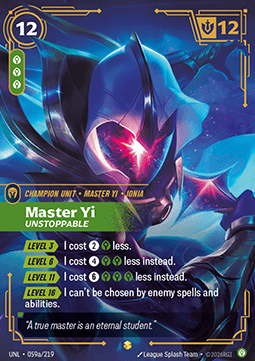 Master Yi, Unstoppable (V.2) UNL-059a Showcase NM Englisch Foil