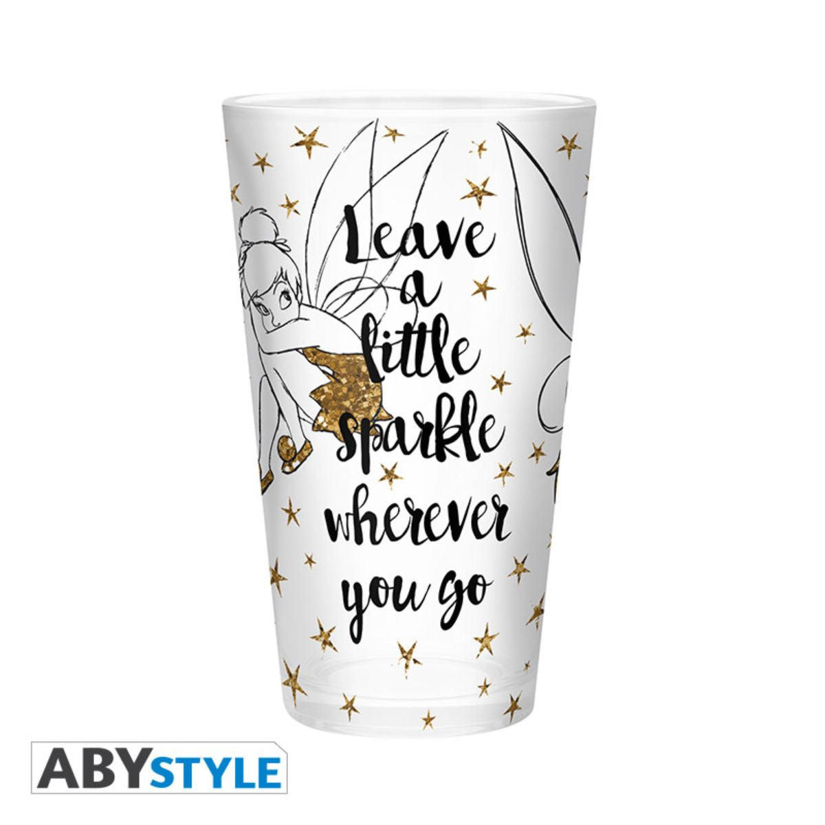 Disney Large Glass 400ml Tinkerbell Gold Glitter