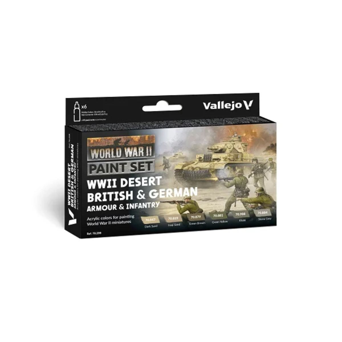 Vallejo Model Color Paint Set WWII Desert British & German Armour & Infantry (6 Farben)