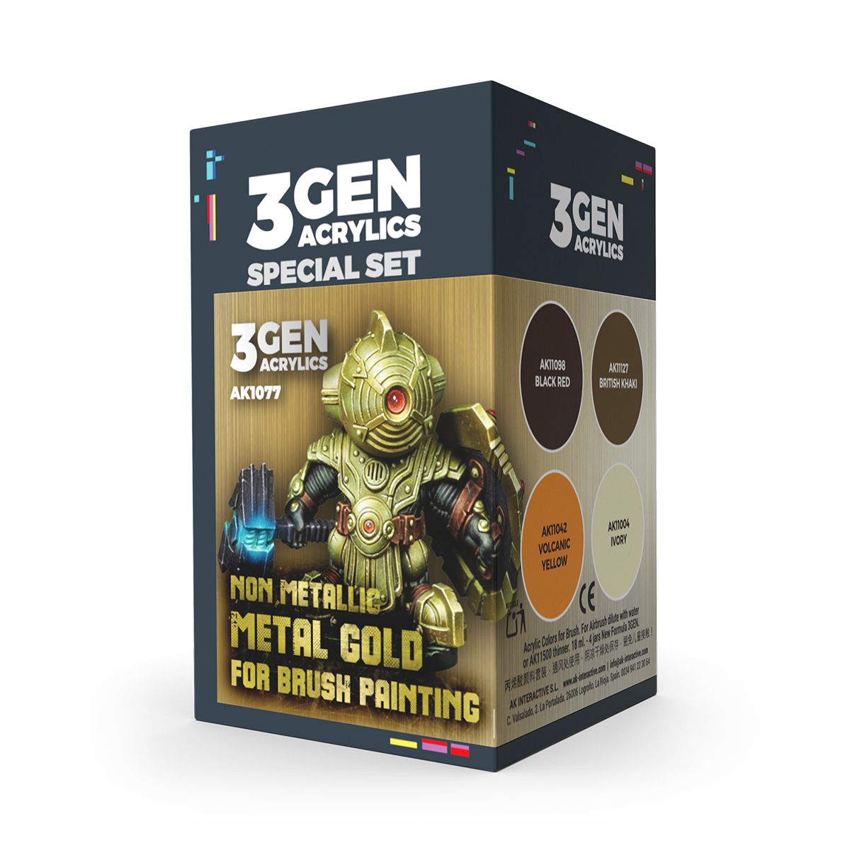 AK Interactive Wargame Color Set. Non Metallic Metal Gold (mit Pinsel)